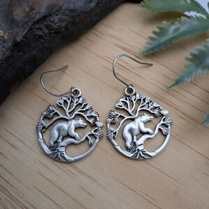 Silver Bear Tree Earrings